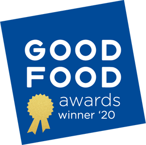 PB Love Co Cinnamon Almond Nut Butter named a Good Food Awards winner 2020, badge image.